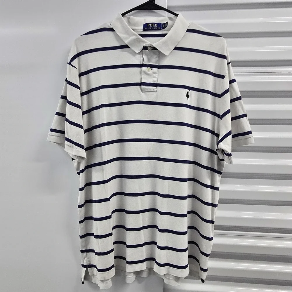 Polo Ralph Lauren Striped Polo Shirt White Purple Pony Logo Men's XL Cotton